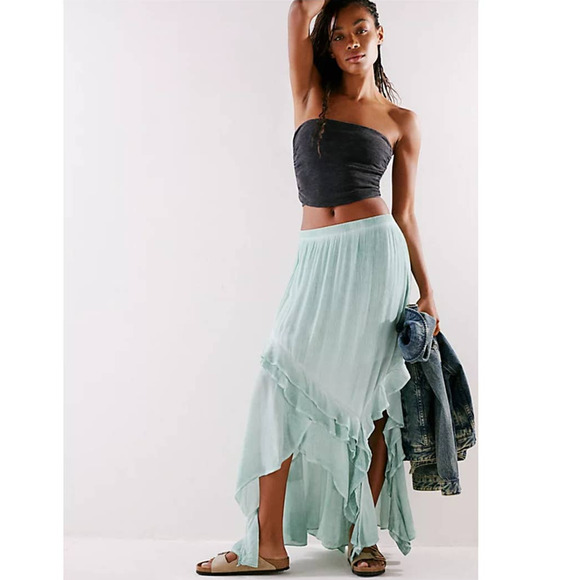New Free People If Only Maxi Skirt Set $168 X-SMALL Harbor Green Boho Chic - Picture 5 of 7
